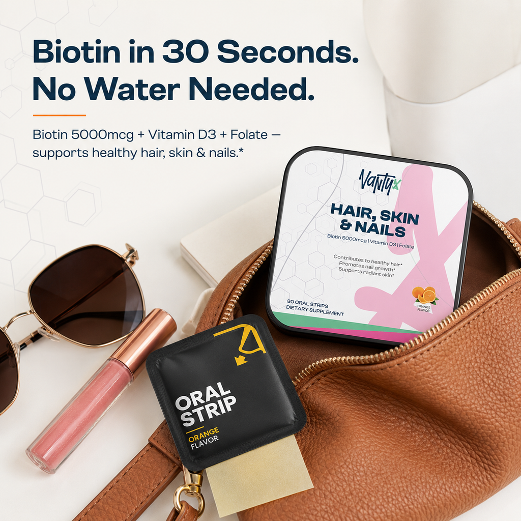 Hair, Skin & Nails Strips Vantyx — Biotin 5000mcg + Vitamin D3 + Folate · 30 Orange Oral Strips