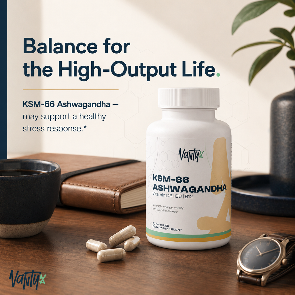 Ashwagandha KSM-66 Vantyx — Apoyo para el Estrés, la Energía y la Vitalidad · 60 Cápsulas Vegetarianas