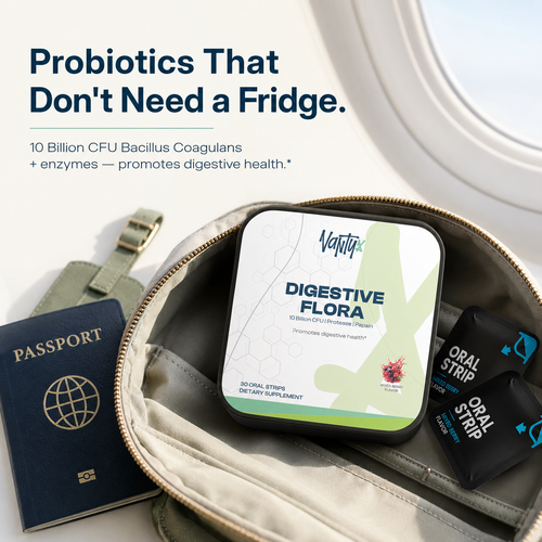 Digestive Flora-MAX Gut Health Strips Vantyx — 10 Billion CFU Bacillus Coagulans + Enzyme Blend · 30 Mixed Berry Oral Strips