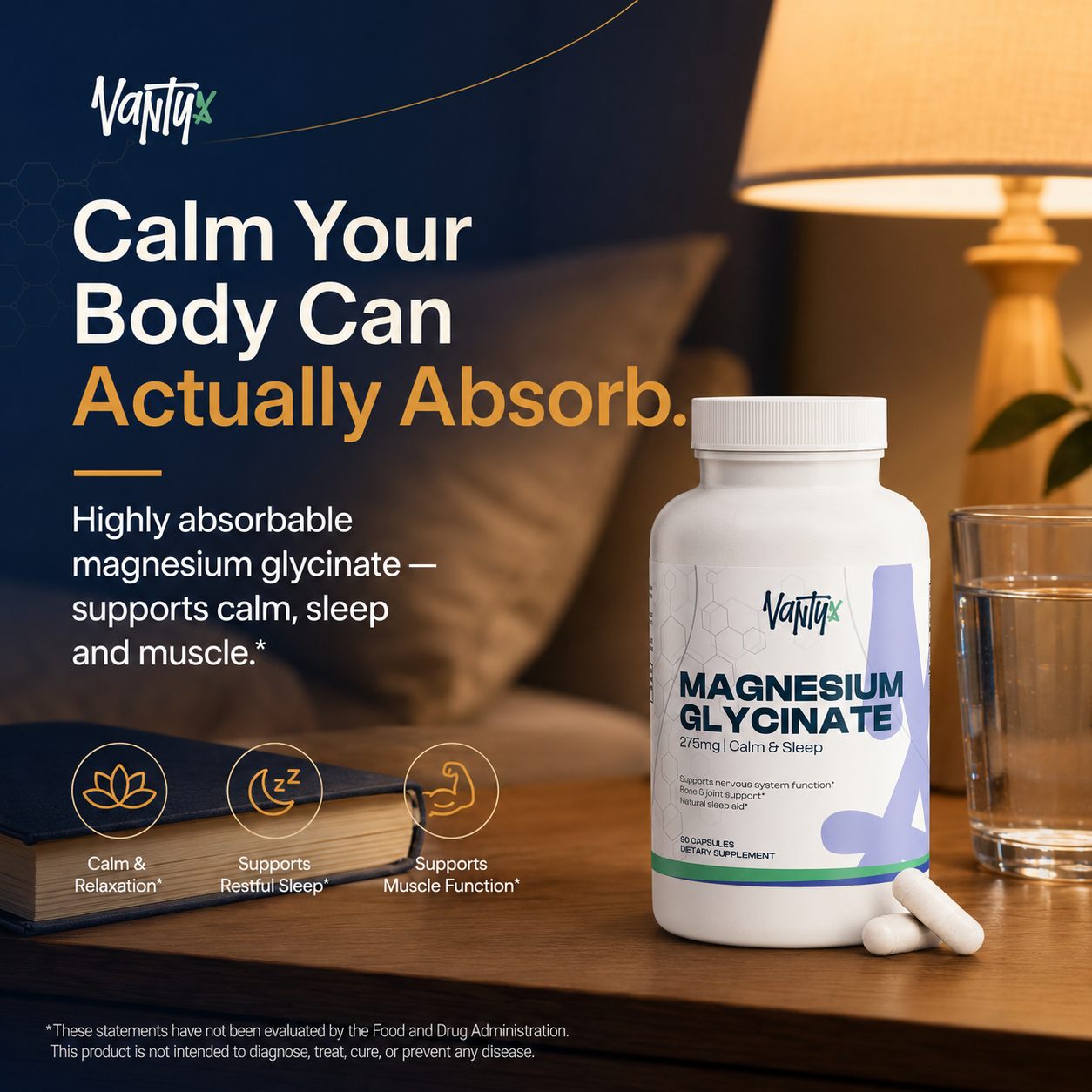 Magnesium Glycinate 275mg — Fully Chelated, High-Absorption Formula · 90 Capsules