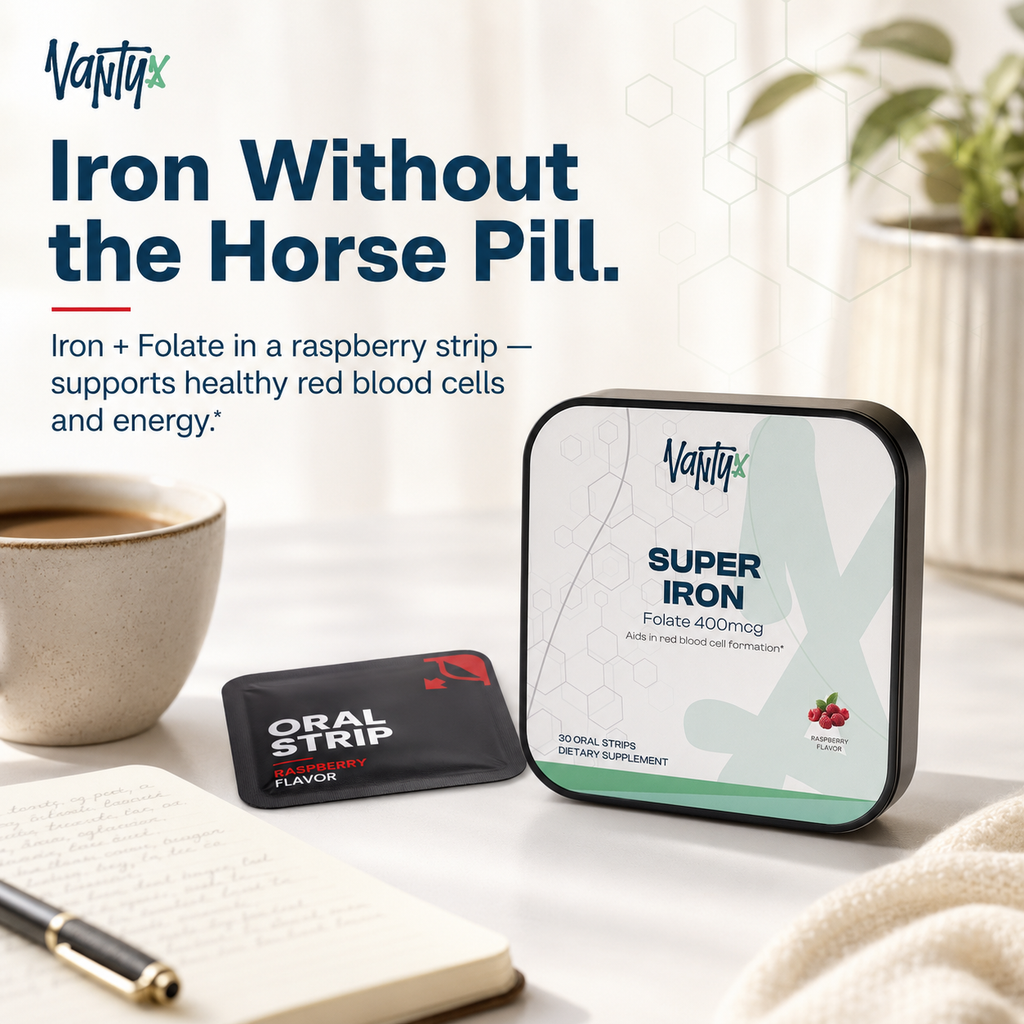Super Iron Oral Strips Vantyx — Iron + Folate · 30 Raspberry Oral Strips