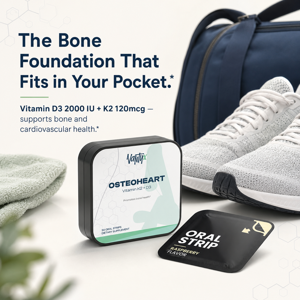 Osteoheart Bone Support Strips Vantyx — Vitamin D3 2000 IU + K2 120mcg · 30 Raspberry Oral Strips