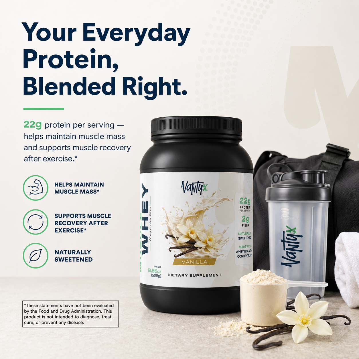 Muscle Whey Protein Blend — Vanilla, 525g