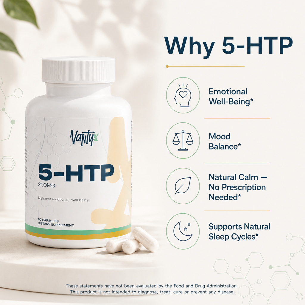 5-HTP 200mg Vantyx — Apoyo para el Ánimo y el Sueño de Griffonia simplicifolia · 60 Cápsulas Vegetarianas