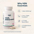 Hair, Skin & Nails Essentials Vantyx — Multivitamin + Iron + Biotin 5000mcg + Botanical Blend · 60 Capsules