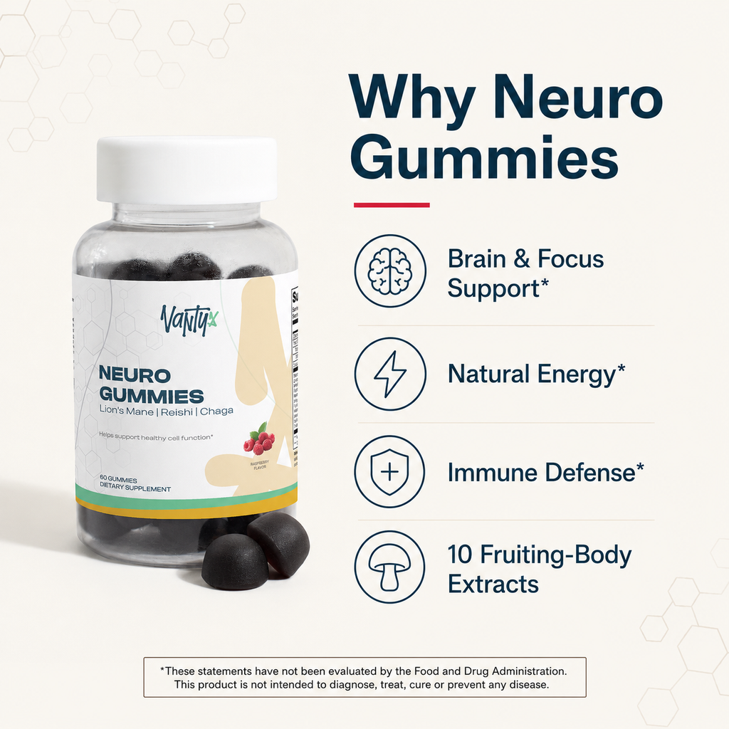 Neuro Gummies — Mushroom Extract Complex with Lion's Mane, Reishi, Cordyceps & Chaga · 60 Raspberry Gummies