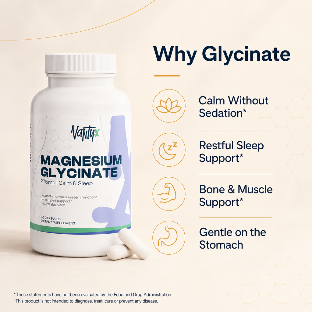 Magnesium Glycinate 275mg — Fully Chelated, High-Absorption Formula · 90 Capsules