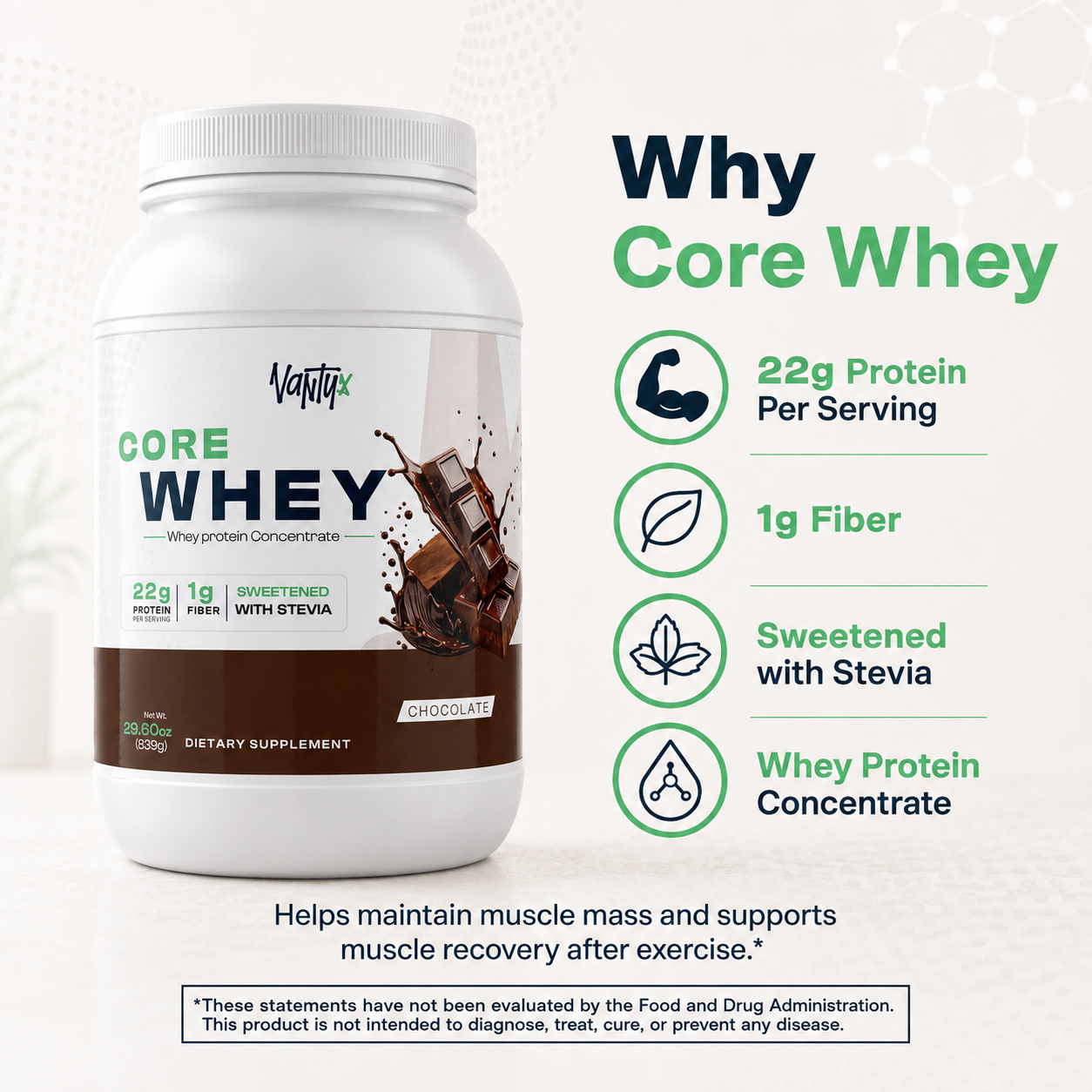 Core Whey Protein Concentrate — Chocolate, 839g