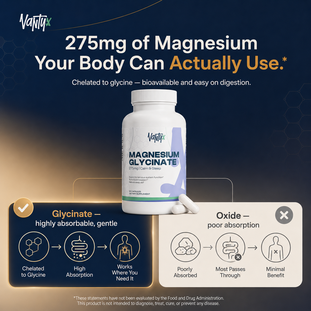 Magnesium Glycinate 275mg — Fully Chelated, High-Absorption Formula · 90 Capsules