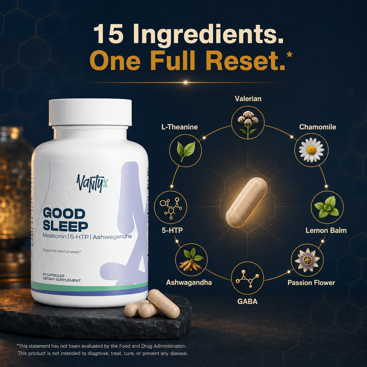 Good Sleep Capsules Vantyx — Melatonin 10mg + 13-Ingredient Sleep Blend · 60 Capsules