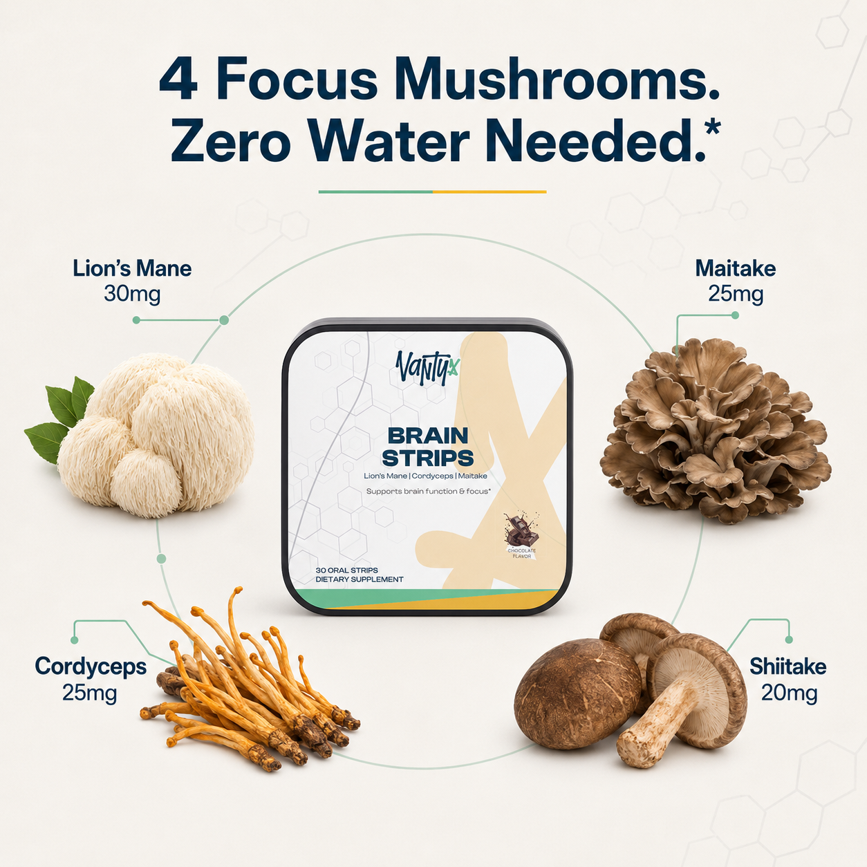Brain Strips Vantyx — Mushroom Focus Oral Strips with Lion's Mane & Cordyceps · 30 Chocolate Strips