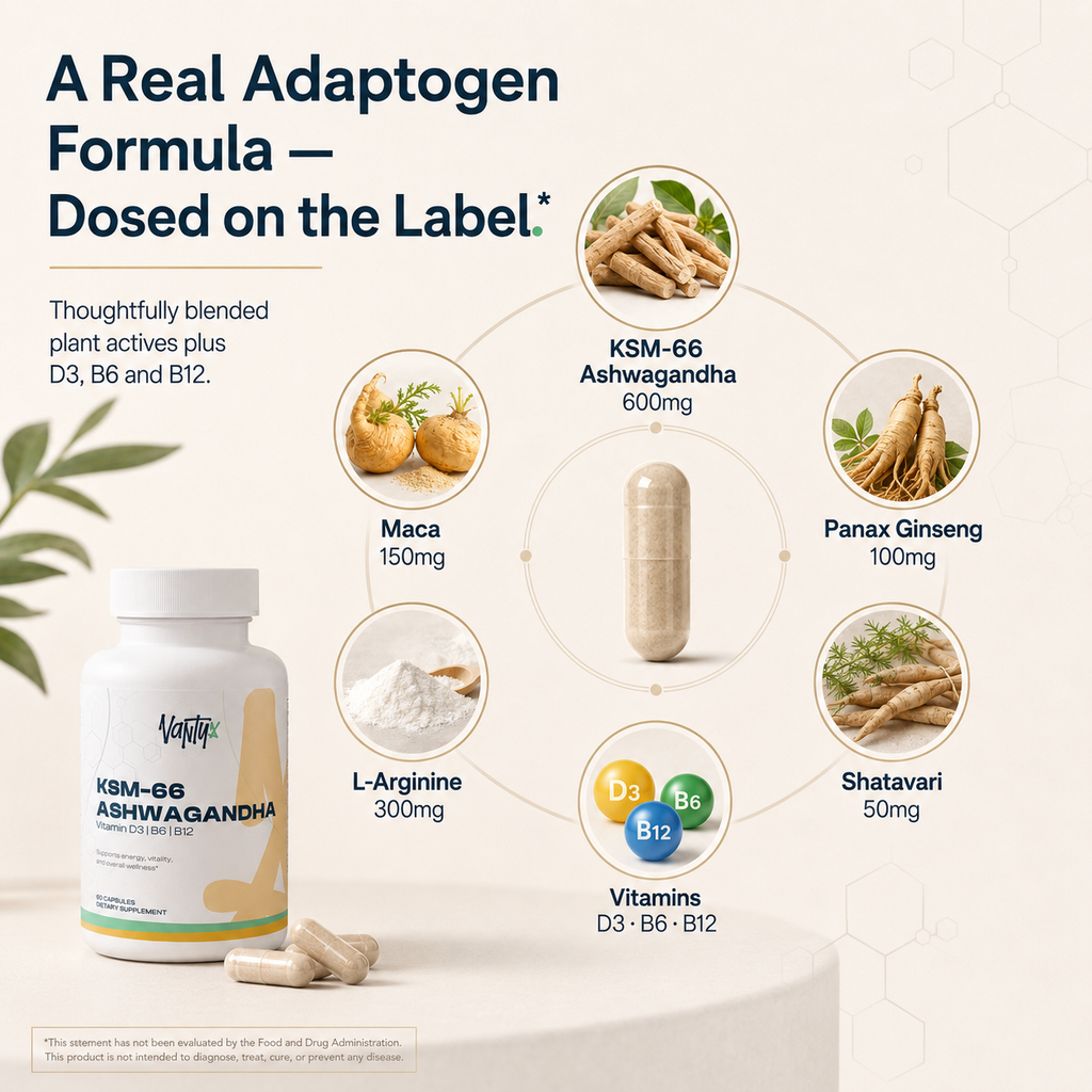 Ashwagandha KSM-66 Vantyx — Apoyo para el Estrés, la Energía y la Vitalidad · 60 Cápsulas Vegetarianas