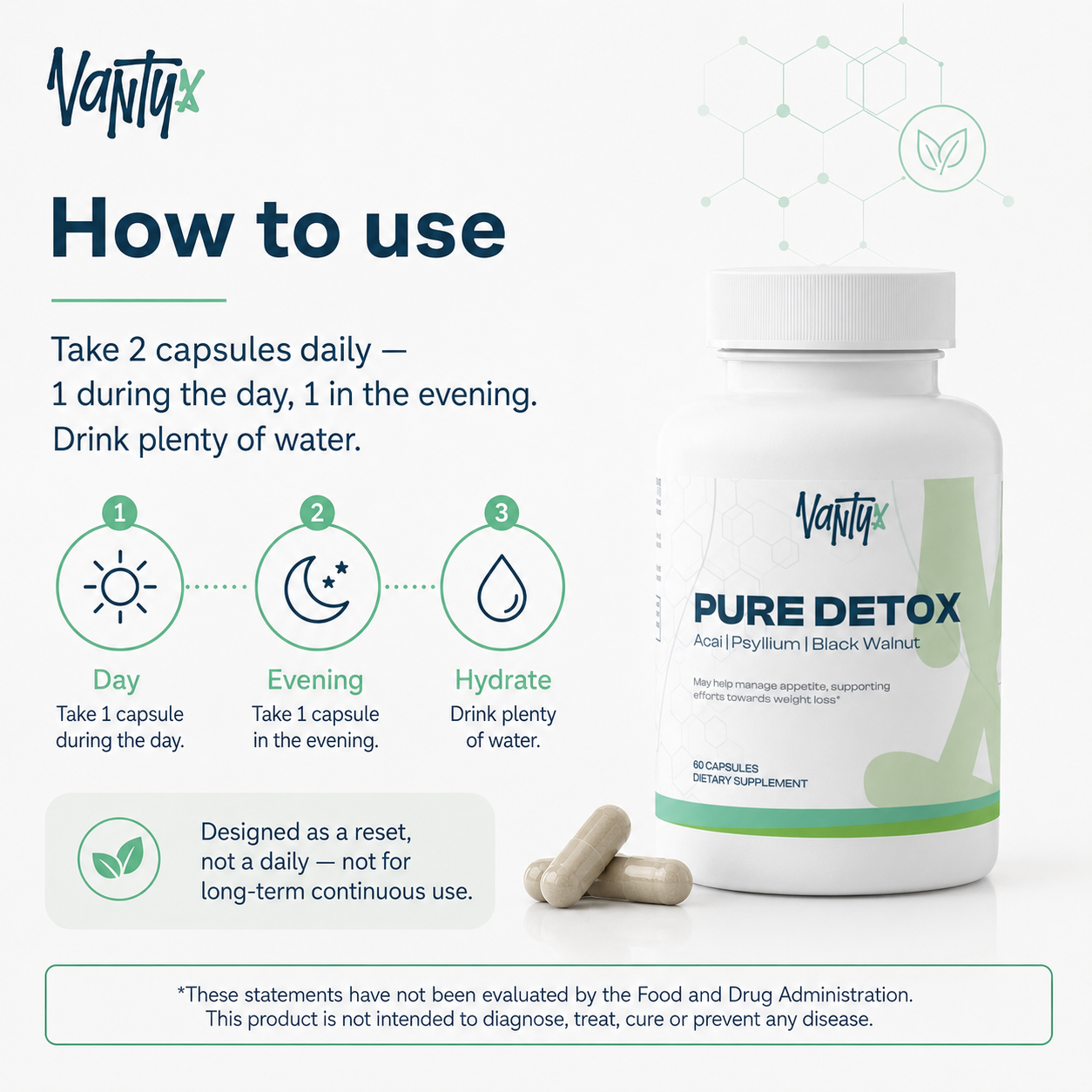 Vantyx Acai Berry Complex — Psyllium, Chlorella, Aloe Ferox & Black Walnut · 60 Capsules