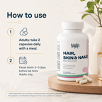 Hair, Skin & Nails Essentials Vantyx — Multivitamin + Iron + Biotin 5000mcg + Botanical Blend · 60 Capsules