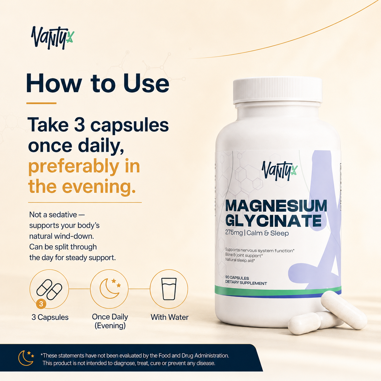 Magnesium Glycinate 275mg — Fully Chelated, High-Absorption Formula · 90 Capsules