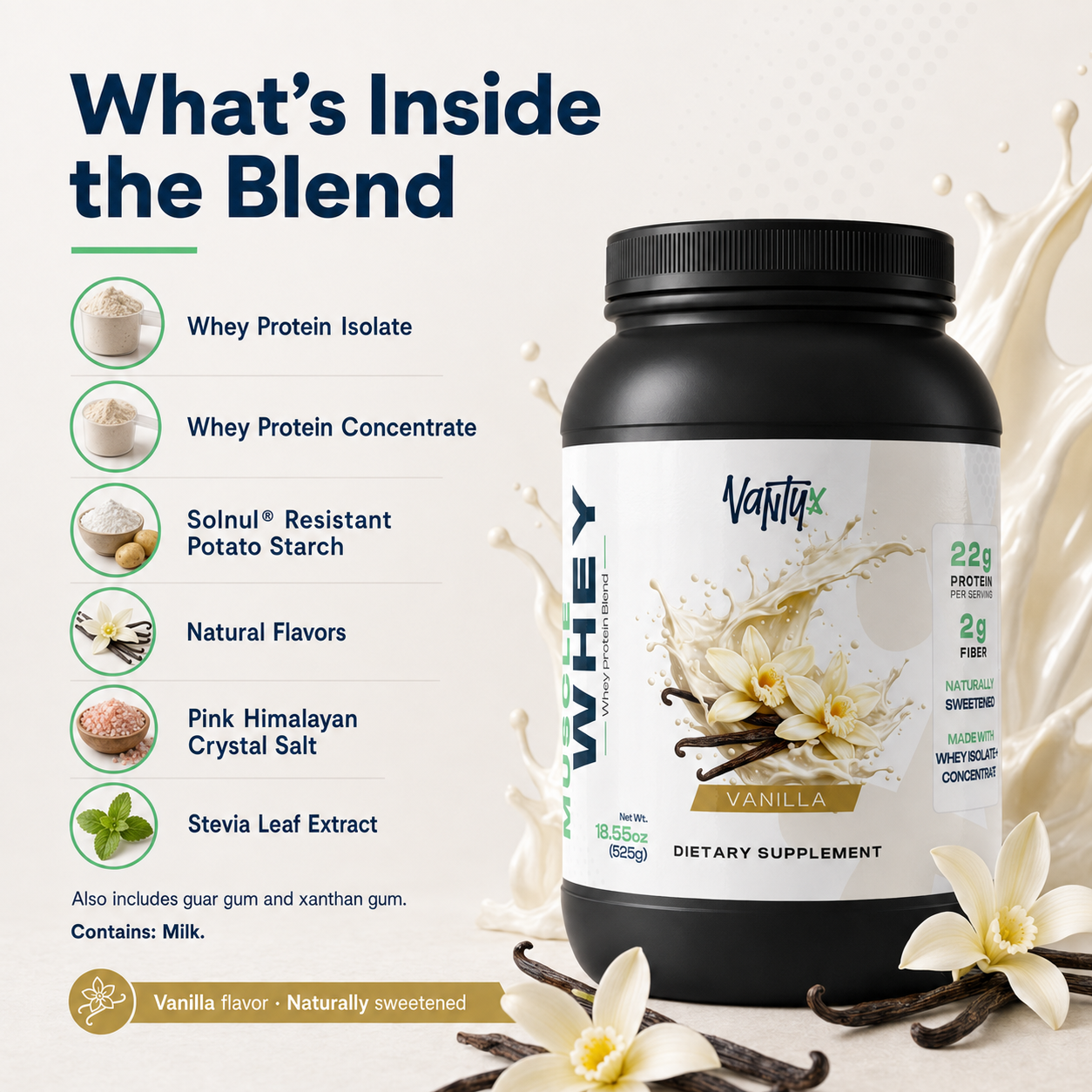 Muscle Whey Protein Blend — Vanilla, 525g
