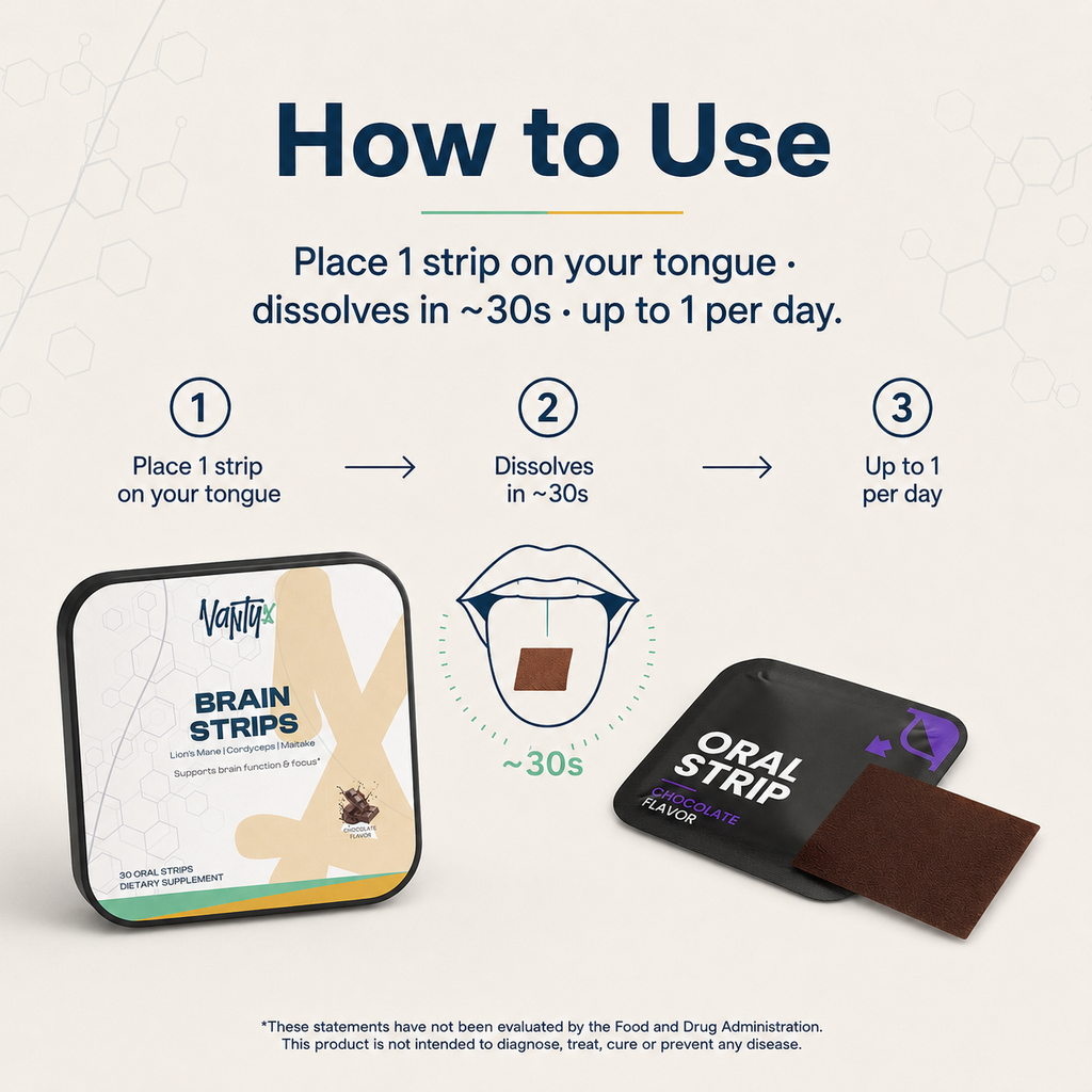 Brain Strips Vantyx — Mushroom Focus Oral Strips with Lion's Mane & Cordyceps · 30 Chocolate Strips