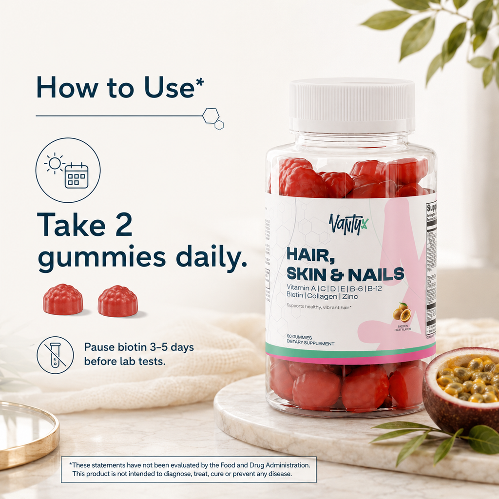 Hair, Skin & Nails Gummies  Vantyx — Biotin 6000mcg + Collagen + Multivitamin · 60 Passion Fruit Gummies