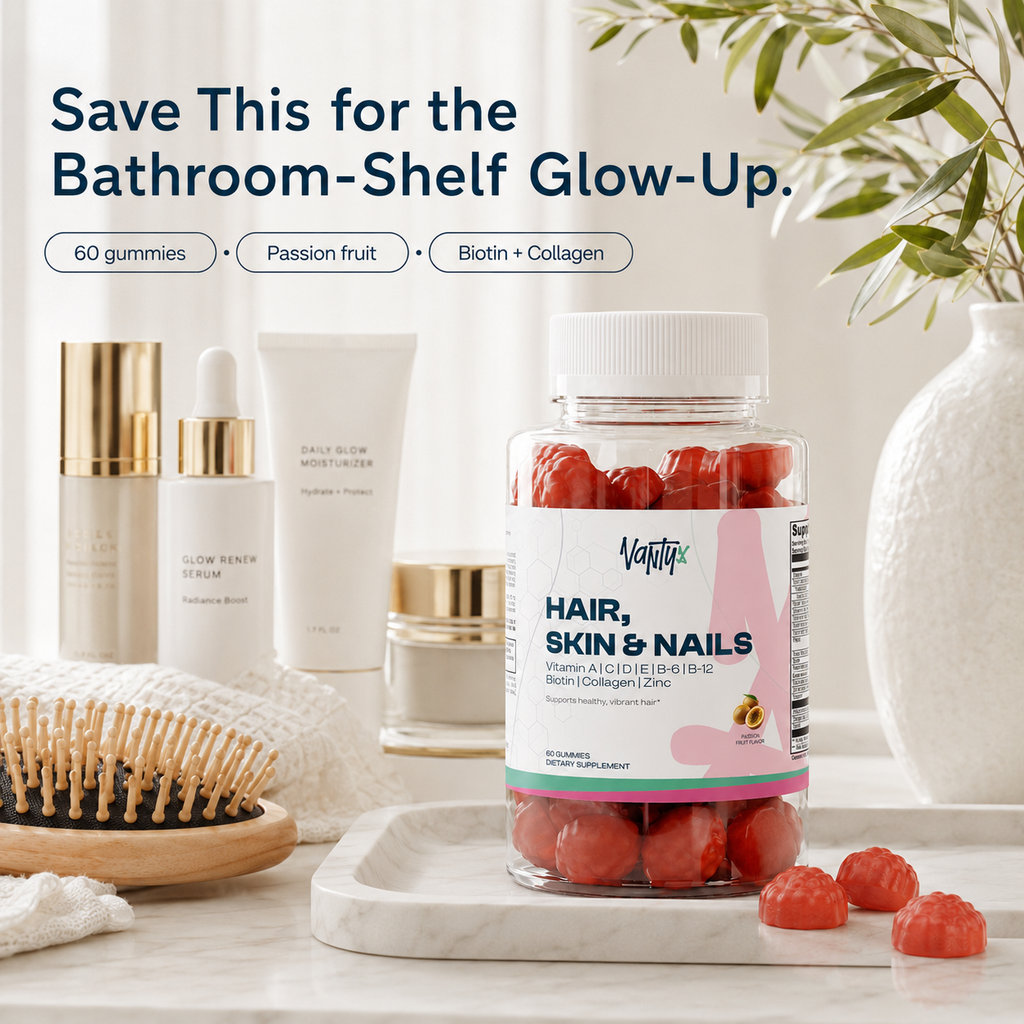 Hair, Skin & Nails Gummies  Vantyx — Biotin 6000mcg + Collagen + Multivitamin · 60 Passion Fruit Gummies