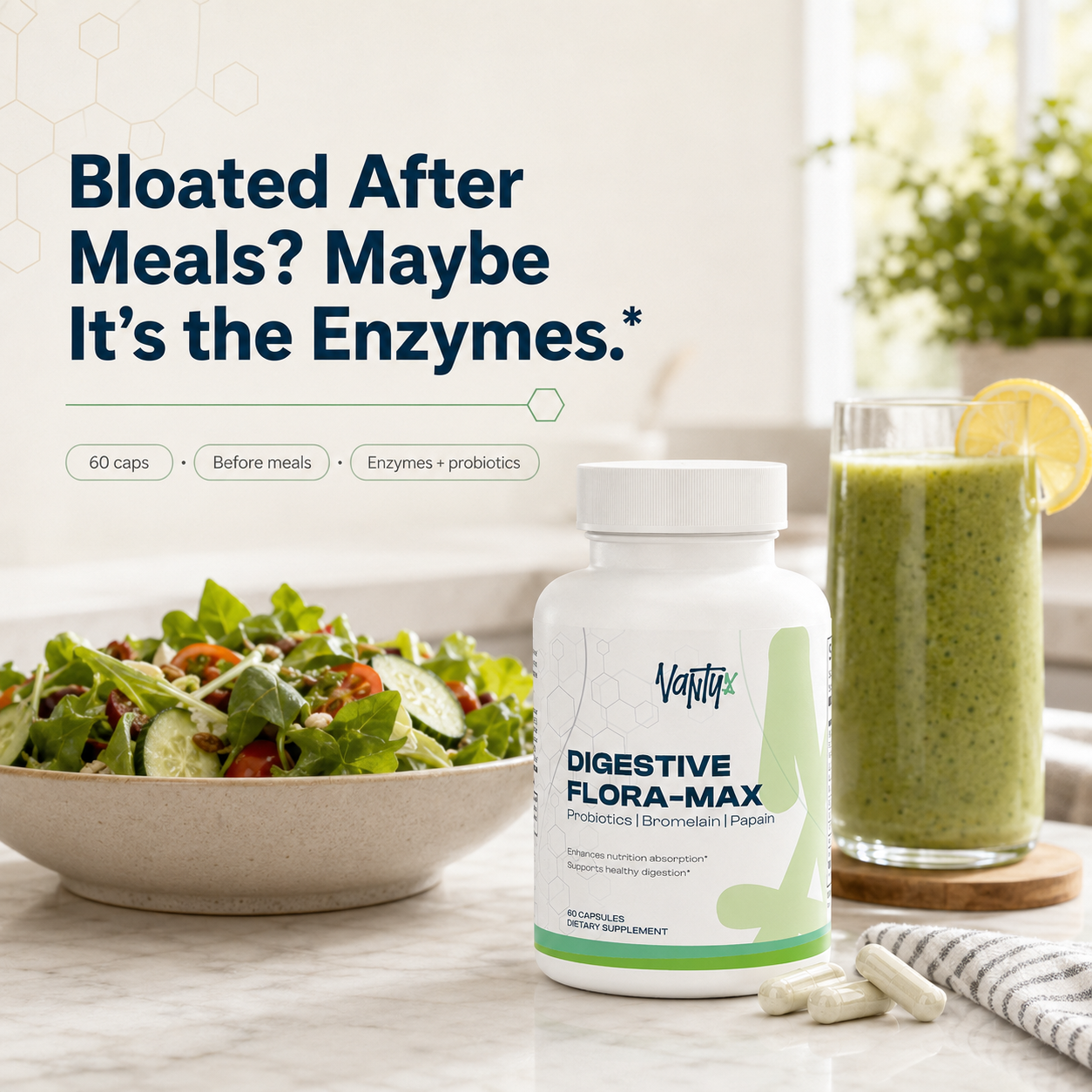 Digestive Enzyme Pro Blend — Makzyme-Pro + Lactobacillus + Bromelain + Papain · 60 Capsules
