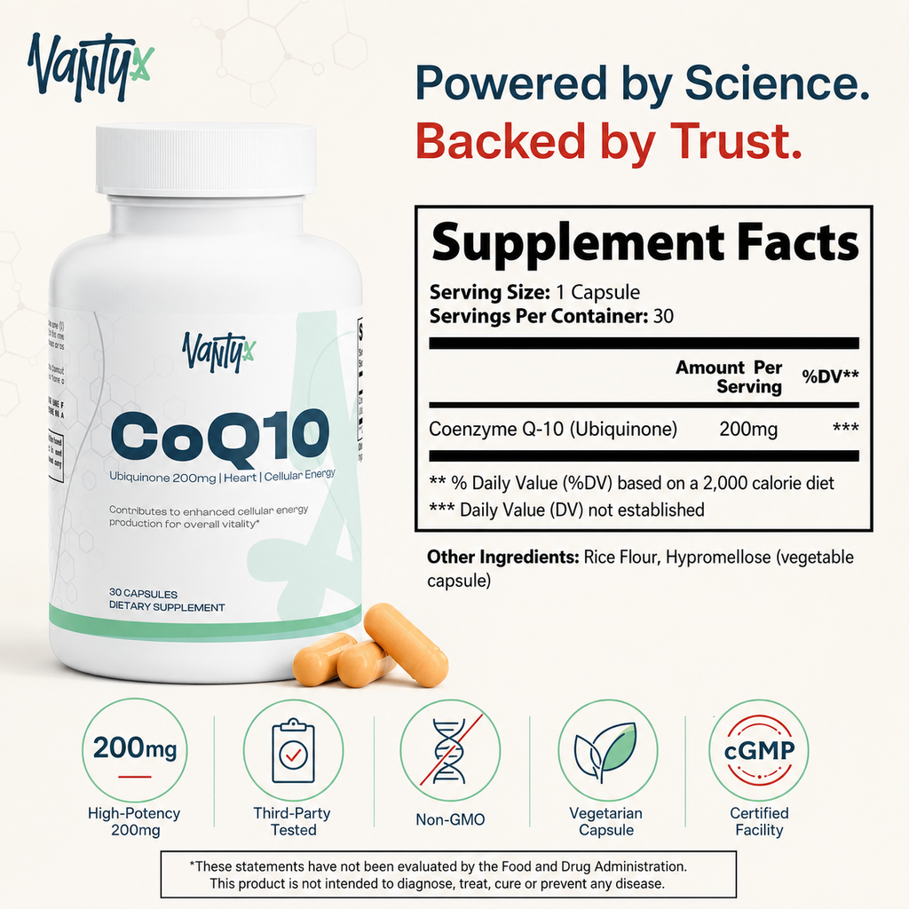 CoQ10 200mg Ubiquinone — High-Potency Once-Daily Capsules · 30 Count