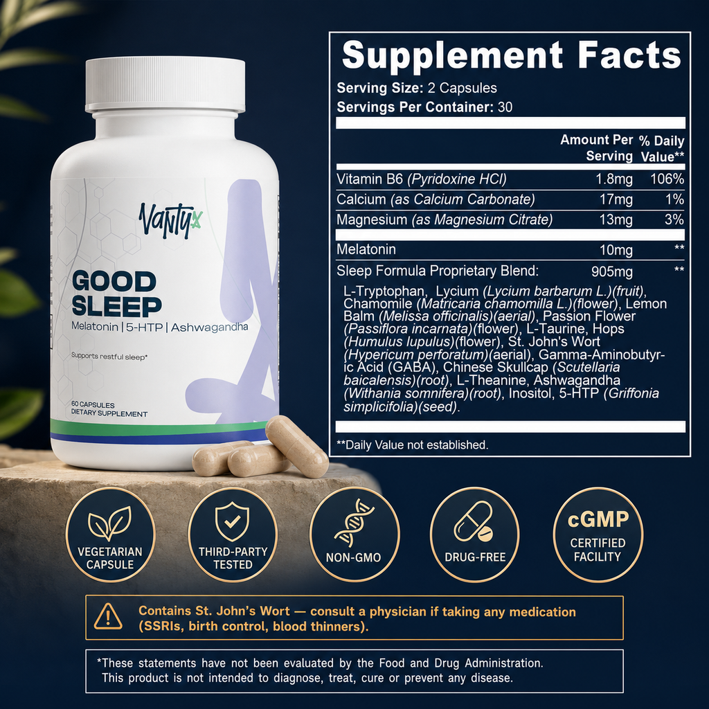 Good Sleep Capsules Vantyx — Melatonin 10mg + 13-Ingredient Sleep Blend · 60 Capsules