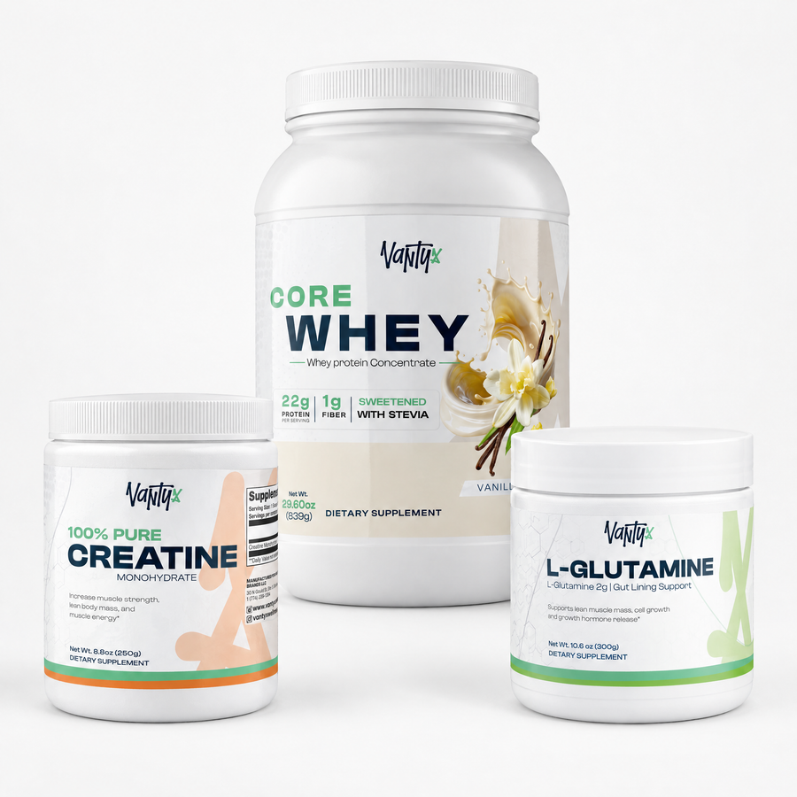 Total Performance Kit — Vanilla: Core Whey Vanilla, Creatine Monohydrate and L-Glutamine