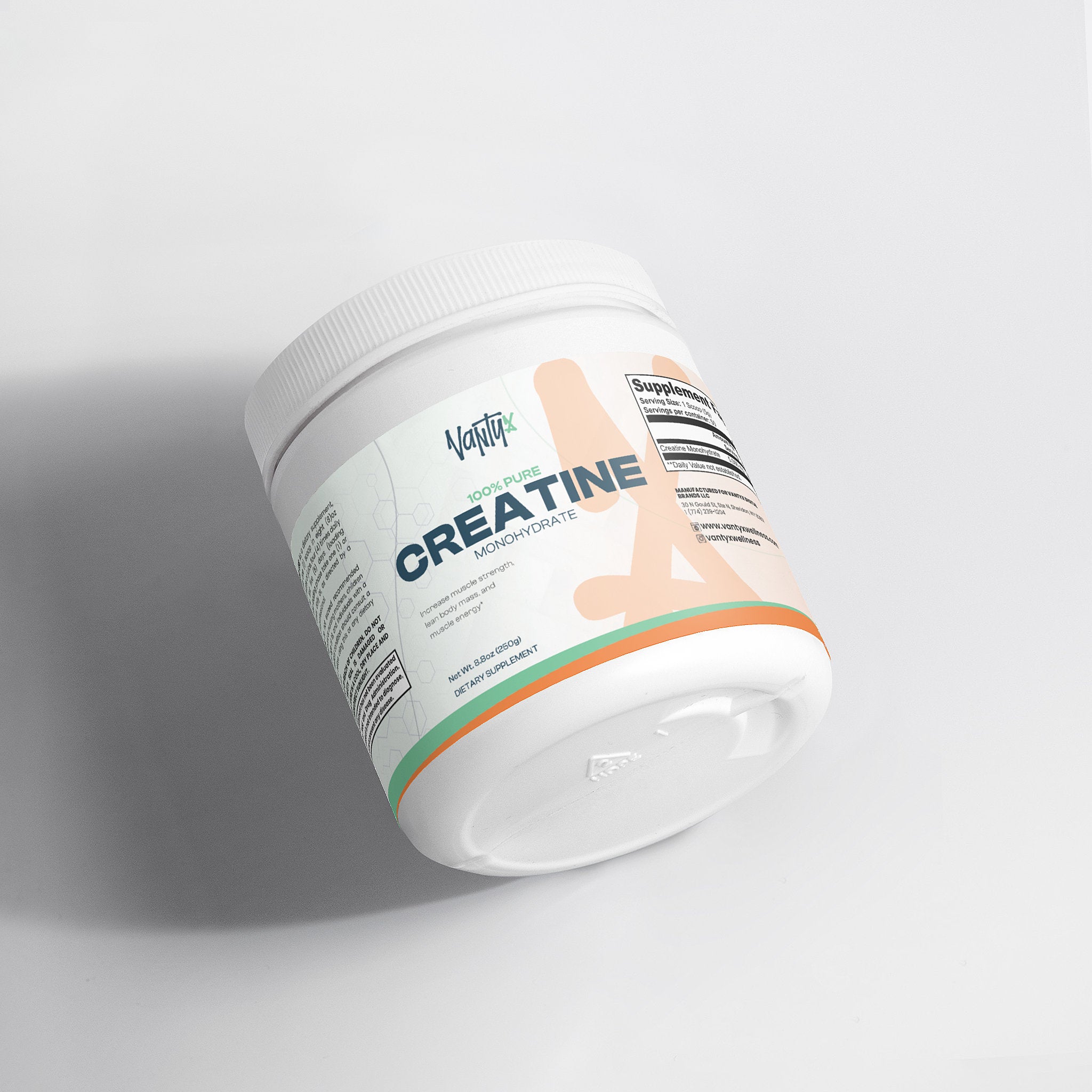 Creatina Monohidrato 100% Pura Vantyx — 5g por Medida · 250g (50 Porciones) · Sin Sabor