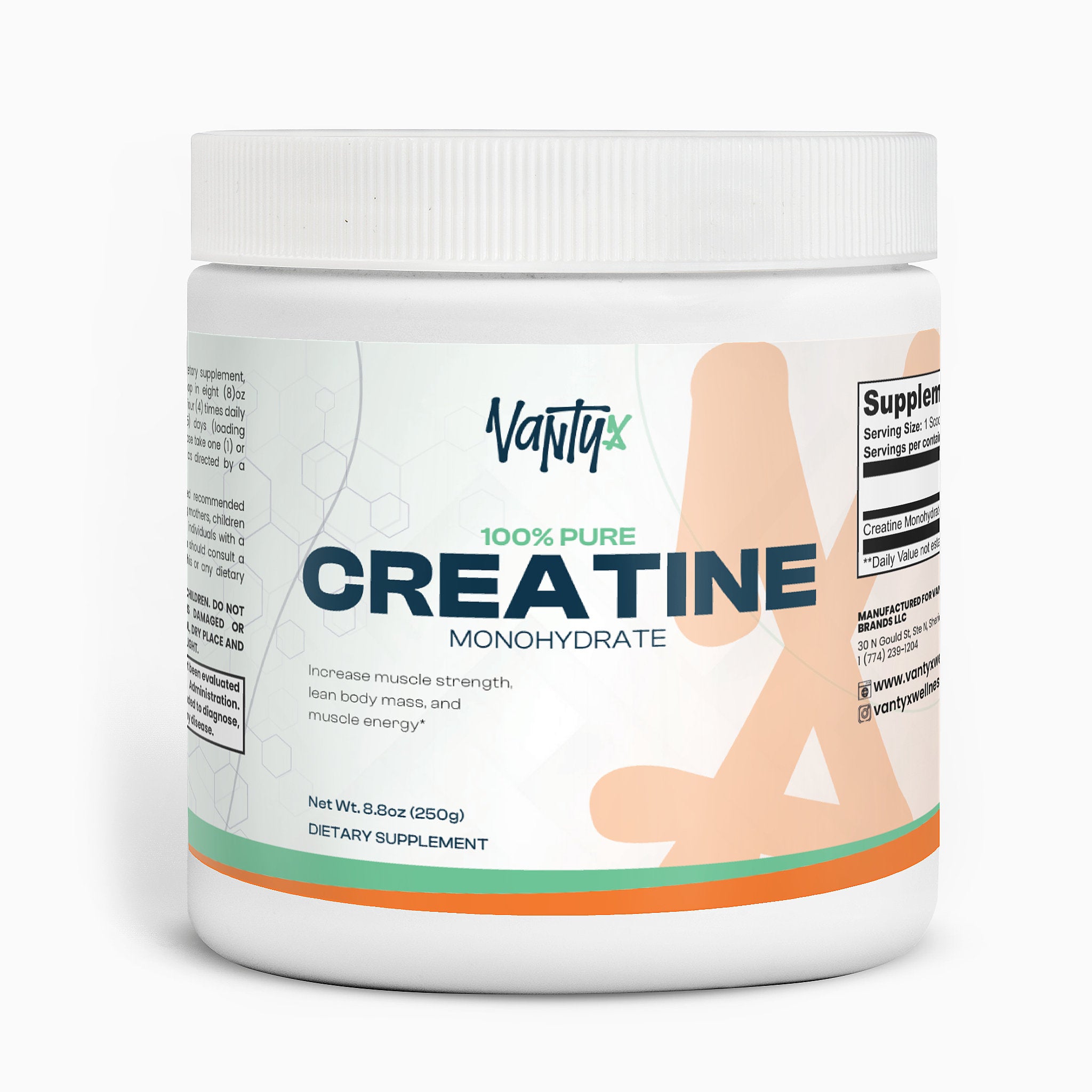 Creatina Monohidrato 100% Pura Vantyx — 5g por Medida · 250g (50 Porciones) · Sin Sabor