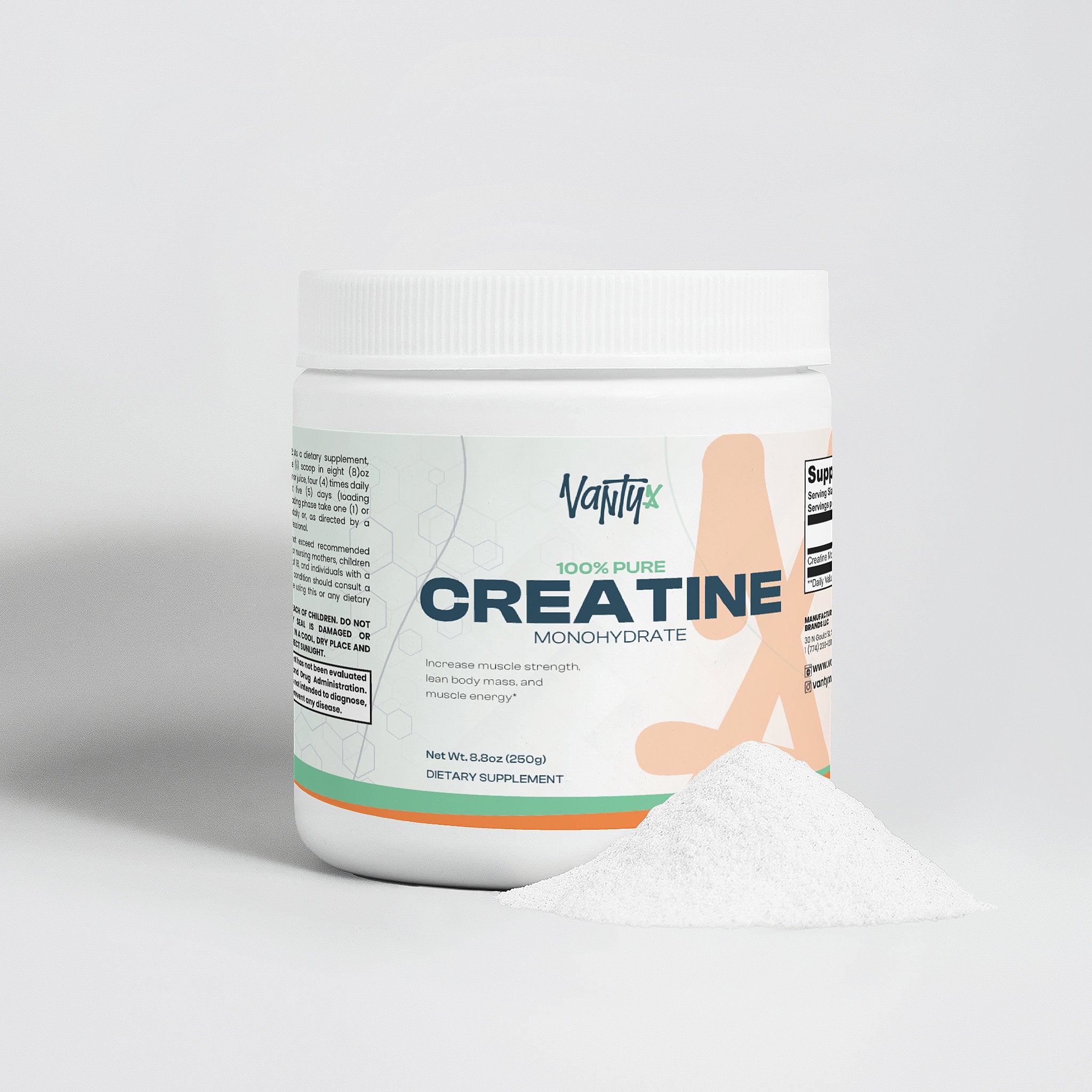 Creatina Monohidrato 100% Pura Vantyx — 5g por Medida · 250g (50 Porciones) · Sin Sabor