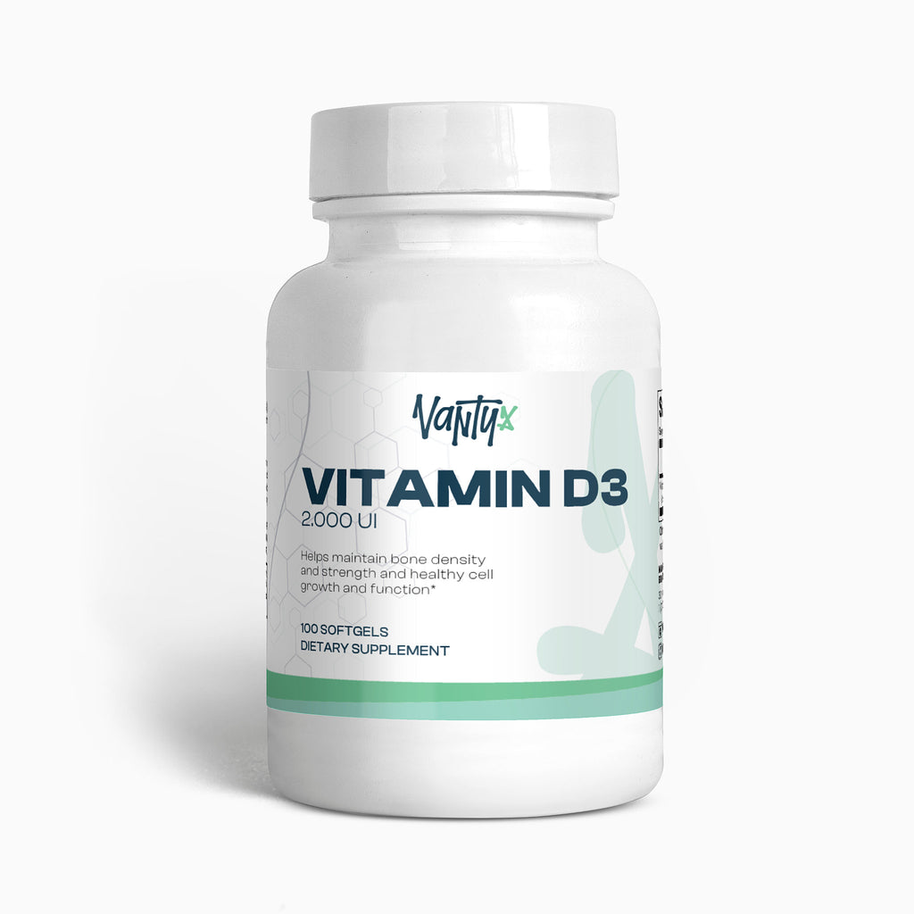 Vitamina D3 2,000 UI Vantyx — Huesos, sistema inmunitario y bienestar diario · 100 cápsulas blandas (suministro para 100 días)