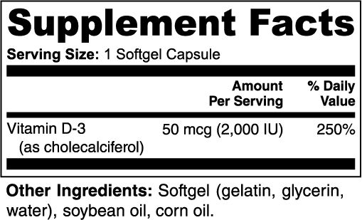 Vitamina D3 2,000 UI Vantyx — Huesos, sistema inmunitario y bienestar diario · 100 cápsulas blandas (suministro para 100 días)