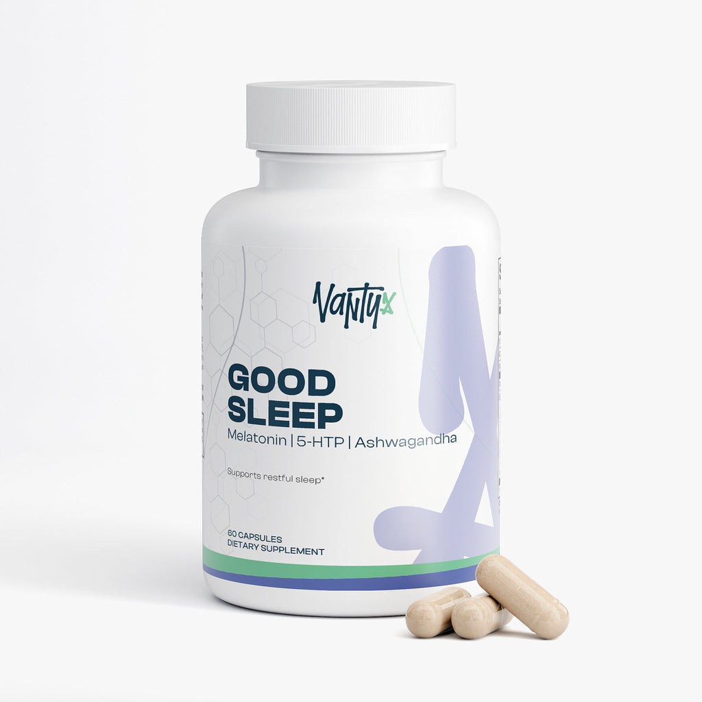 Good Sleep Support Vantyx — Melatonina + Magnesio + Valeriana + Ashwagandha + Mezcla de 5-HTP · 60 Cápsulas**