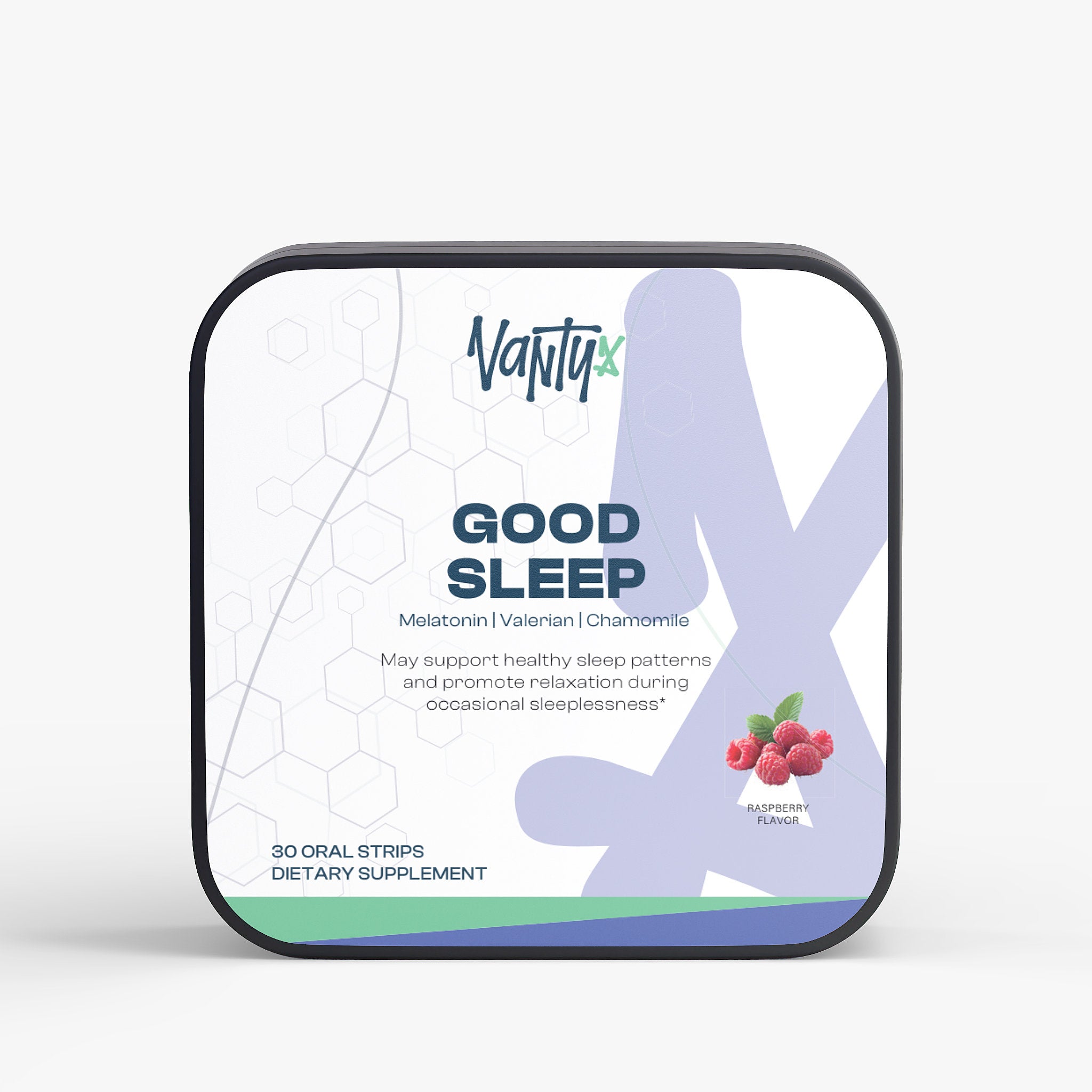 Good Sleep Strips Vantyx — Melatonina + Valeriana + Lavanda + Manzanilla · 30 Tiras Orales de Frambuesa**