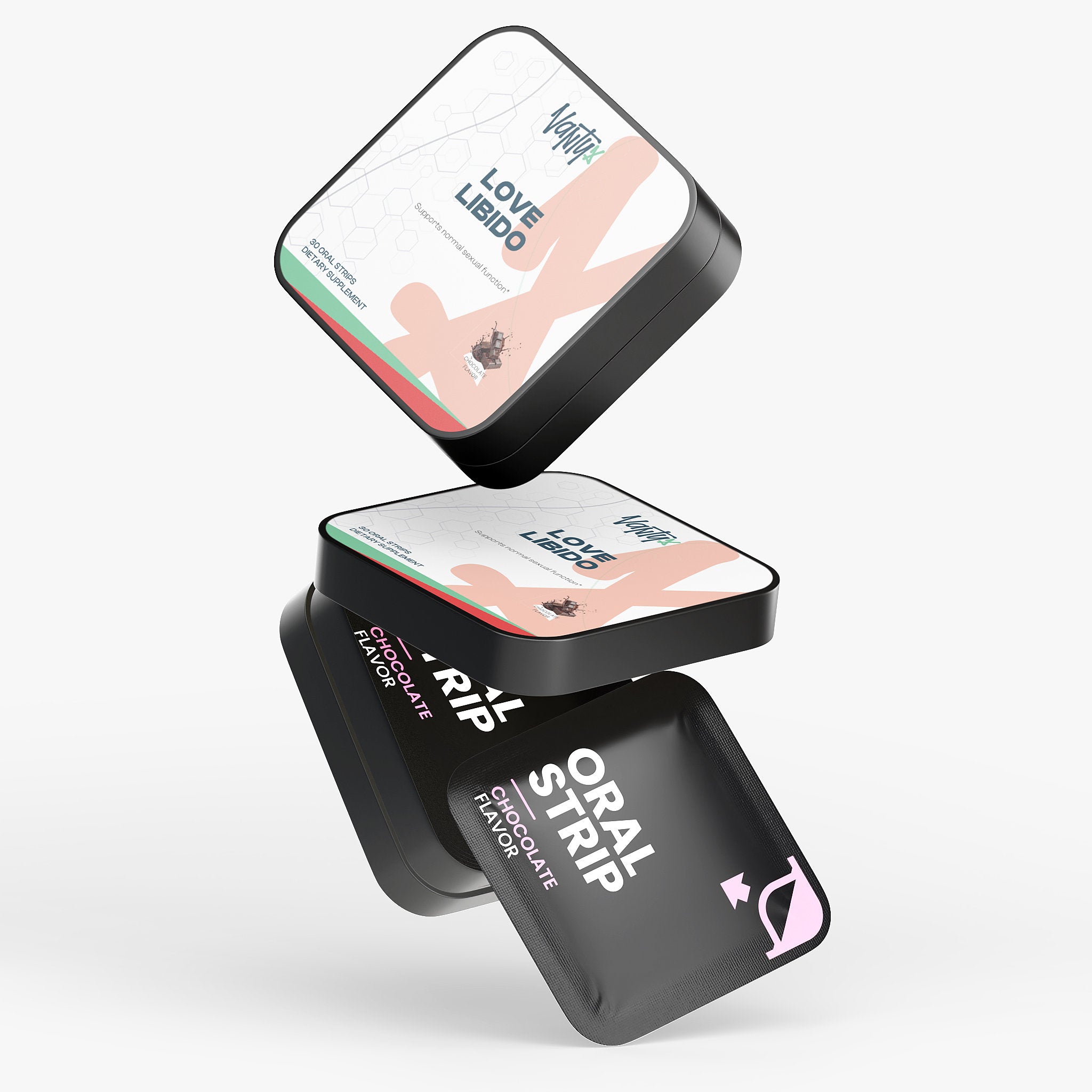 Love Libido Strips Vantyx — Tiras Orales con Cordyceps, Shilajit y Péptido de Ostra · 30 Tiras de Chocolate