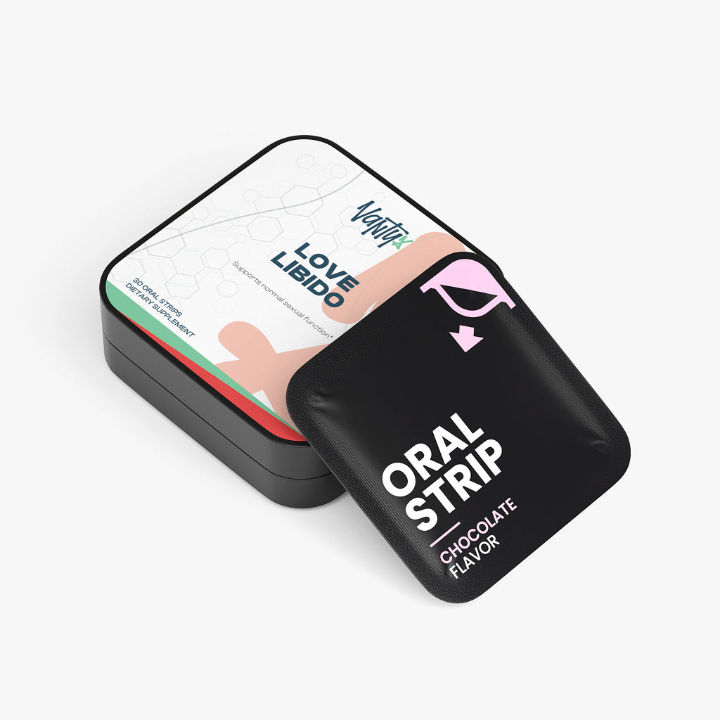 Love Libido Strips Vantyx — Tiras Orales con Cordyceps, Shilajit y Péptido de Ostra · 30 Tiras de Chocolate