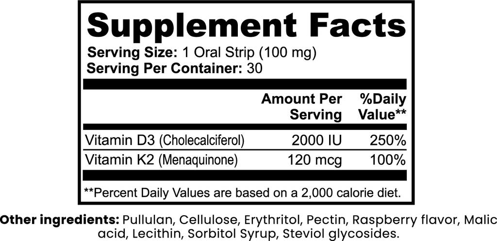 Tiras Osteoheart para el Soporte Óseo Vantyx — Vitamina D3 2000 UI + K2 120 mcg · 30 Tiras Orales Sabor Frambuesa