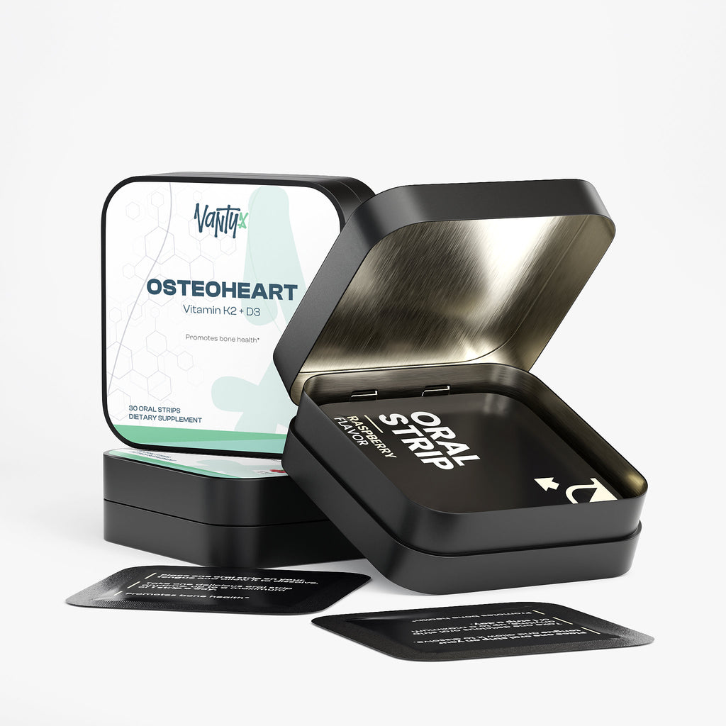 Tiras Osteoheart para el Soporte Óseo Vantyx — Vitamina D3 2000 UI + K2 120 mcg · 30 Tiras Orales Sabor Frambuesa