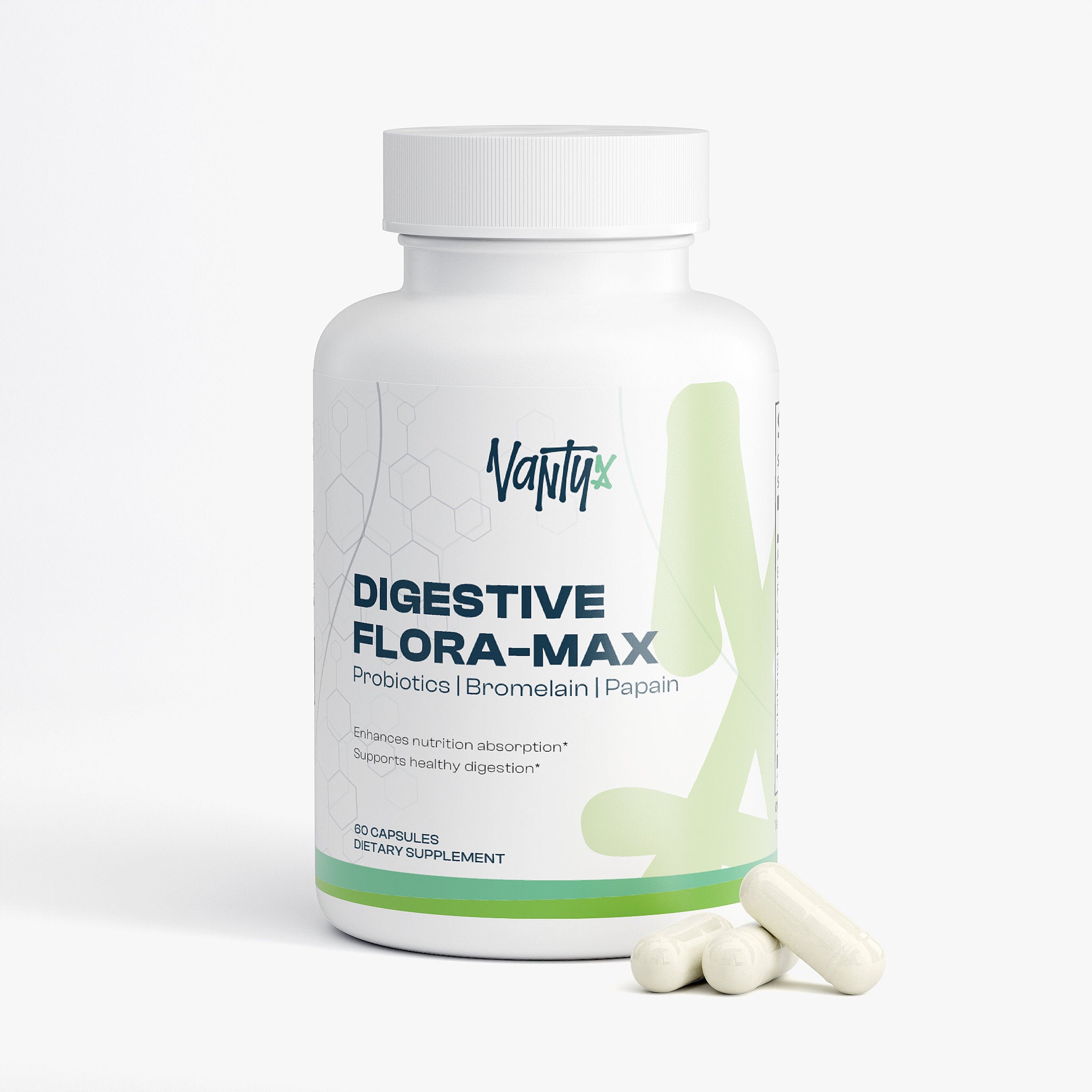 Mezcla profesional de enzimas digestivas — Makzyme-Pro + Lactobacillus + Bromelina + Papaína · 60 Cápsulas