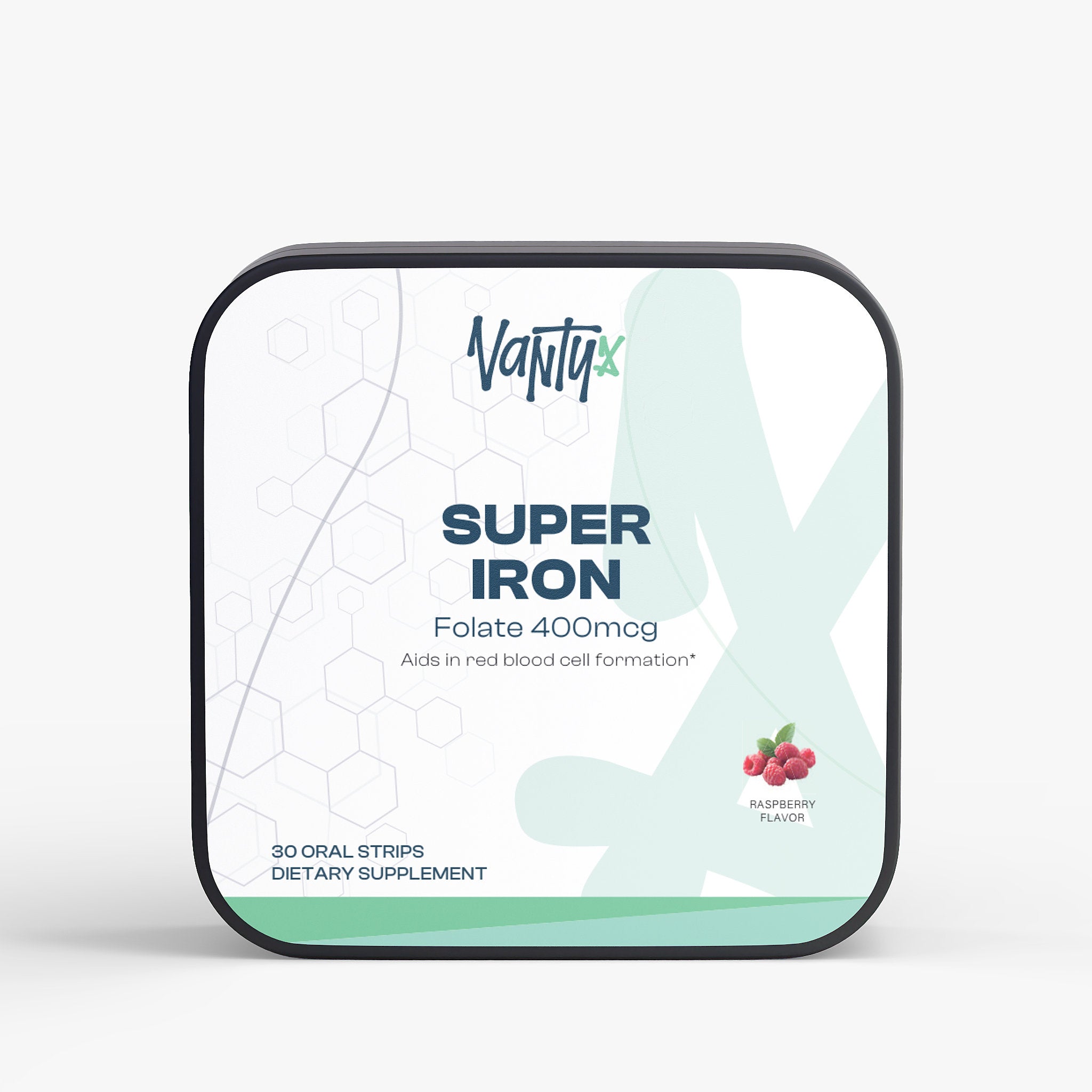 Vantyx Tiras Orales Súper Hierro — Hierro + Folato · 30 Tiras Orales Sabor Frambuesa
